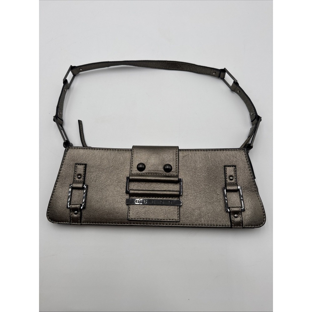 Vintage GUESS Baguette Metallic Pewter Clutch Purse Shoulder Bag Y2K 2000s Rare
